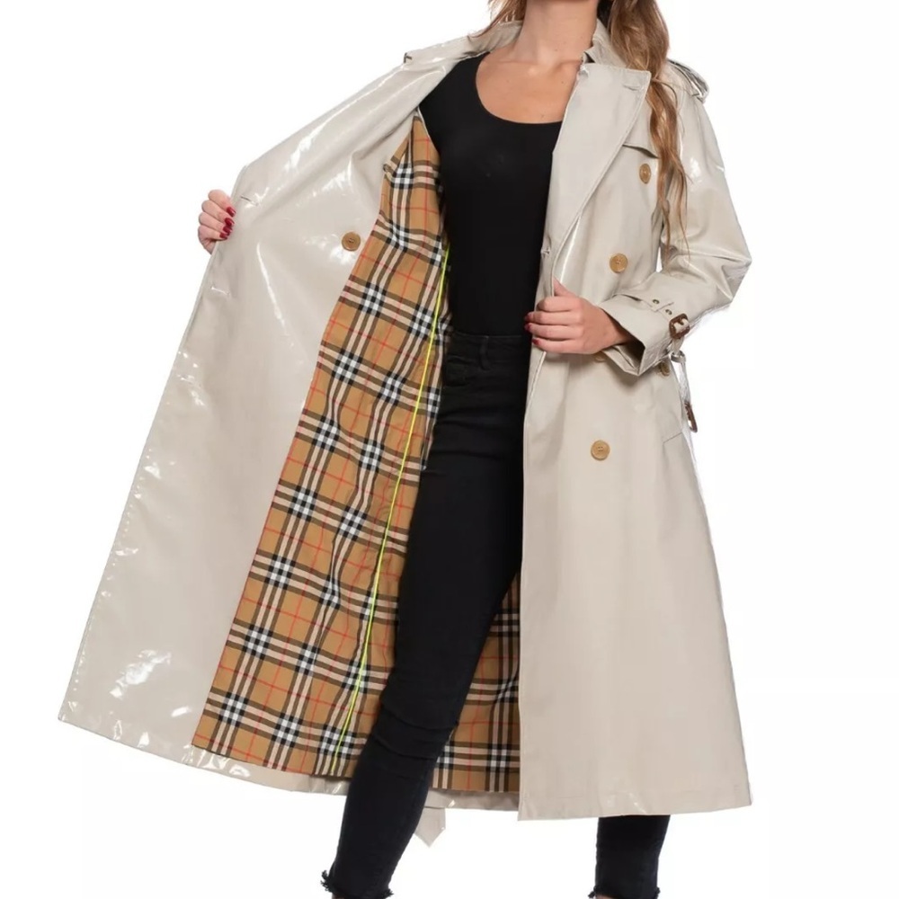 🇬🇧NWT Burberry Eastheath Vinyl Laminated Trench Coat Woman’s Size 12 - Picture 2 of 14
